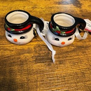 Set of 2 Mr Christmas Nostalgic mini mug ornaments snowman. New with tags.